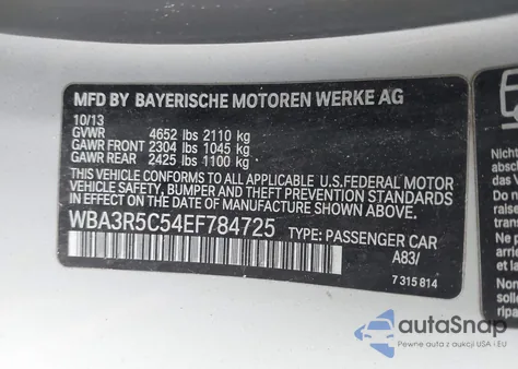 2014 BMW 435I xDrive из США, поврежденный, VIN WBA3R5C54EF784725